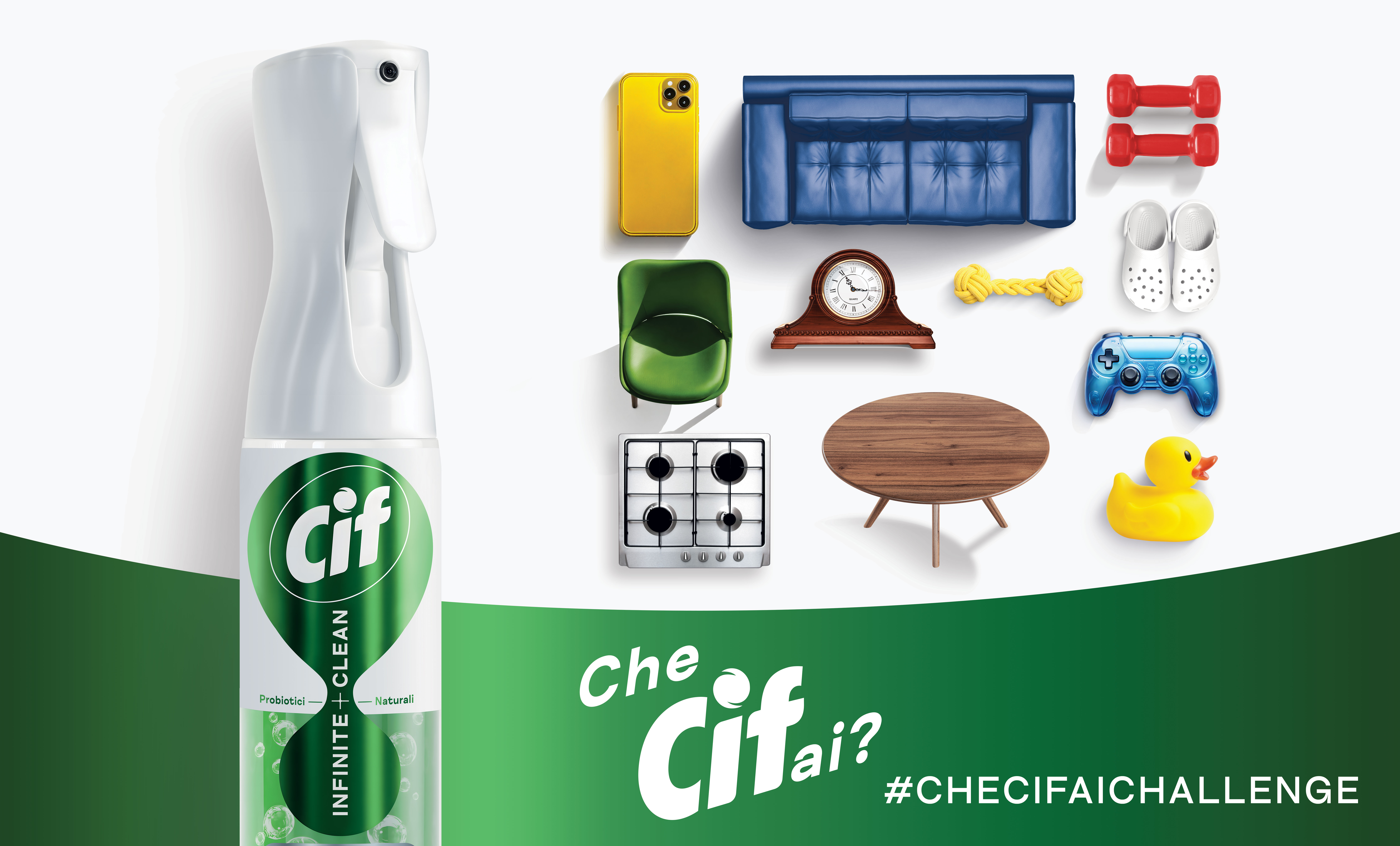 CIF Infinite+Clean: infinite superfici, un solo spray. Nuovo prodotto con probiotici naturali per la pulizia di ogni superficie.